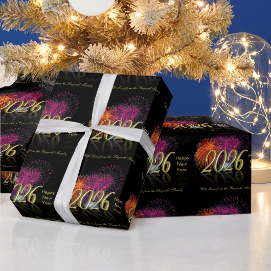 Papier Cadeau Happy New Year 2026 Gold Fireworks (Vacances)
