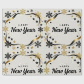 Papier Cadeau Happy New Year Black and Gold Snowflake  (Plat)
