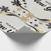 Papier Cadeau Happy New Year Black and Gold Snowflake  (Coin)