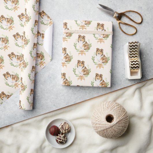 Papier Cadeau Happy Sheltie Laurel Branch Wreath (Artisanat)