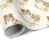 Papier Cadeau Happy Sheltie Laurel Branch Wreath (Coin rond)