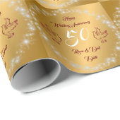 Papier Cadeau Happy Sparkly Customize Gold 50th Anniversary (Coin rond)
