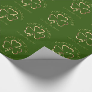 Papier Cadeau Happy St. Patrick Green et Gold Clover Shamrock