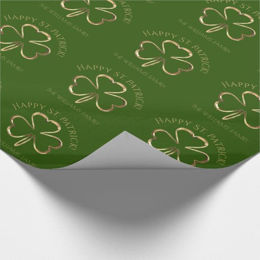 Papier Cadeau Happy St. Patrick Green et Gold Clover Shamrock (Coin)