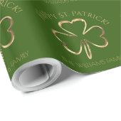 Papier Cadeau Happy St. Patrick Green et Gold Clover Shamrock (Coin rond)