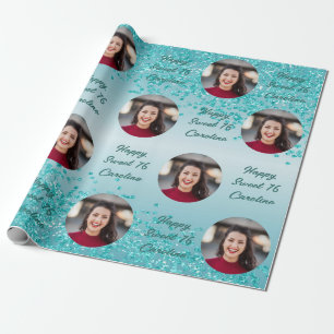 Papier Cadeau Happy Sweet 16 Falling Turquoise Blue Parties scin