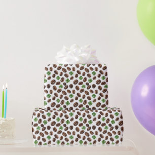 Papier Cadeau Haricots de Café Irlandais et Trèfles Design Drôle