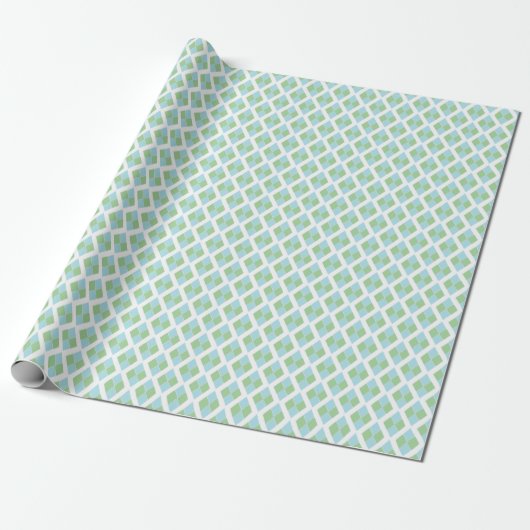 Papier Cadeau Harlequin Lattice in Green and Aqua (Déroulé)