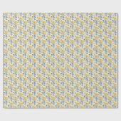 Papier Cadeau Harmonie chic : Citron et Flore bleue (Plat)