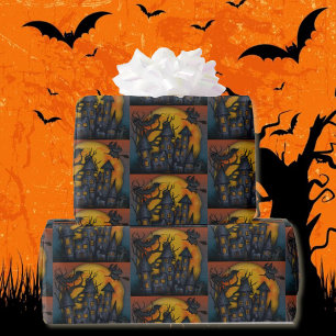Papier Cadeau Hauned House Flying Witches Halloween Dark