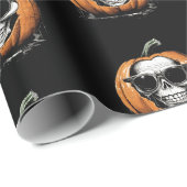 Papier Cadeau Haunting Jack O'Lantern Grinning Crâne Halloween (Coin rond)