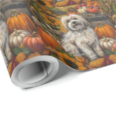 Papier Cadeau Havanais Chien automne récolte Thanksgiving (Coin rond)