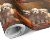 Papier Cadeau Havanais chiot automne ravi Citrouille (Coin rond)