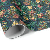 Papier Cadeau Hawaï Tiki Masque Motif tropical (Coin rond)