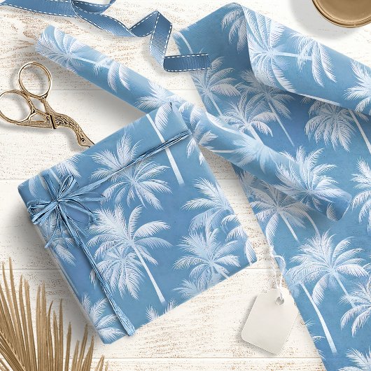 Papier Cadeau Hawaiian Palm Tree Silhouette Motif Blue ID1093