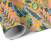 Papier Cadeau Hawaiian Tropical Feuilles Et Plante Imprimer Moti (Coin rond)