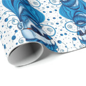 Papier Cadeau Head Of Bearded Blue Alien With Glasses Sci-Fi Art (Coin rond)