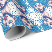 Papier Cadeau Head Of Bearded Blue Haired Alien Sci-Fi Art (Coin rond)