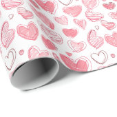 Papier Cadeau Heart Doodle Sketches On White (Coin rond)