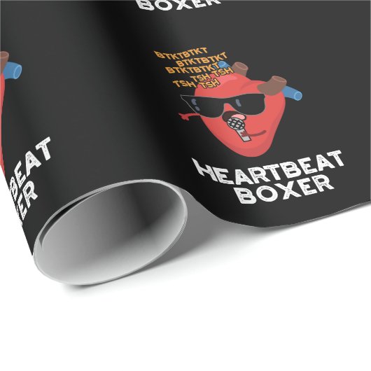 Papier Cadeau Heartbeat Boxer Funny Music Heart Pun Dark BG (Coin rond)