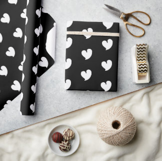 Papier Cadeau Hearty Hearts - White and Black - Wrapping Paper