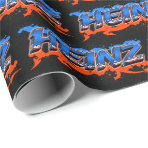 Papier Cadeau Heinz prénom nom graffiti bleu orange