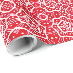 Papier Cadeau Hélices rouges et blanches, boucles de neige, moti