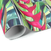 Papier Cadeau Heliconia Lobster Claw fleur d'aquarelle tropicale (Coin rond)