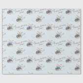 Papier Cadeau Hélicoptère d'aquarelle bleu personnalisé d'annive (Plat)