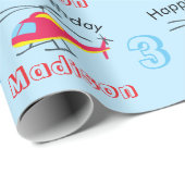 Papier Cadeau Hélicoptère volant mignon Anniversaire Nom et âge (Coin rond)