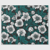 Papier Cadeau Hellebores blancs avec feuilles bleus (Plat)