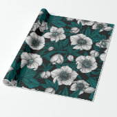 Papier Cadeau Hellebores blancs avec feuilles bleus (Déroulé)