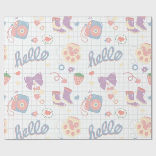 Papier Cadeau Hello! Girl things pattern (Plat)