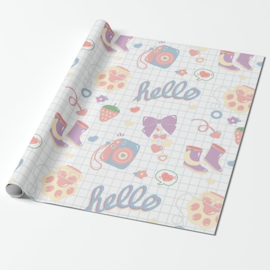 Papier Cadeau Hello! Girl things pattern (Déroulé)