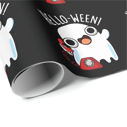 Papier Cadeau Hello-ween Funny Ghost Pun Dark BG (Coin rond)