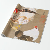 Papier Cadeau Hen et coq avec Grapevine par Ito Jakuchu (Déroulé)