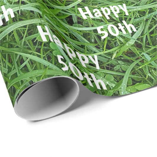 Papier Cadeau Herbe Verte 50e Anniversaire (Coin rond)
