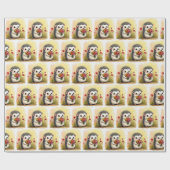 Papier Cadeau Hérisson Avec Bouquet Fleur (Plat)