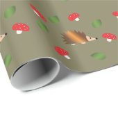 Papier Cadeau Hérisson Champignons et Feuilles (Coin rond)