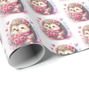 Papier Cadeau Hérisson d'amour adorable carrelé