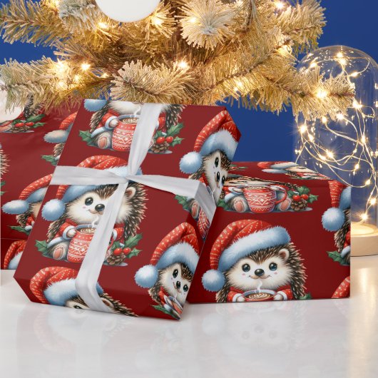 Papier Cadeau Hérisson de fête, Joyeuses Fêtes, Noël (Vacances)