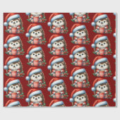 Papier Cadeau Hérisson de fête, Joyeuses Fêtes, Noël (Plat)