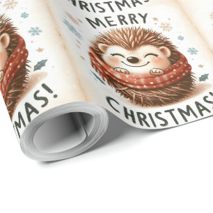 Papier Cadeau Hérisson de Noël à Père Noël mignon