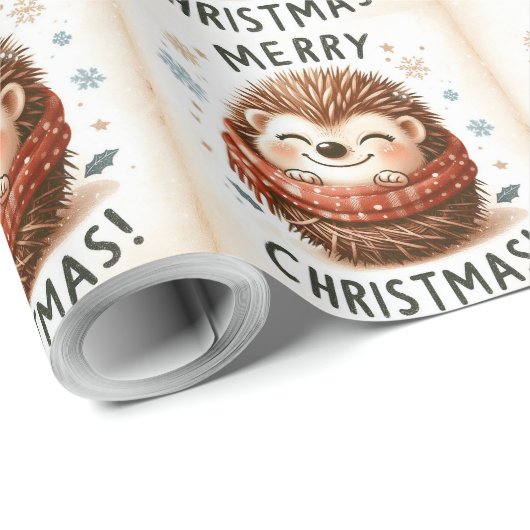 Papier Cadeau Hérisson de Noël à Père Noël mignon (Coin rond)
