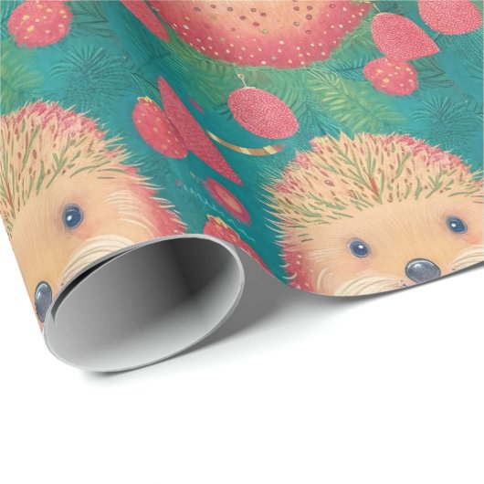 Papier Cadeau Hérisson et Gumdrops Noël mignon (Coin rond)