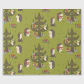 Papier Cadeau Hérisson mignon avec arbre de Noël et enfants coul (Plat)