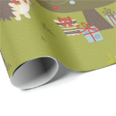Papier Cadeau Hérisson mignon avec arbre de Noël et enfants coul (Coin rond)