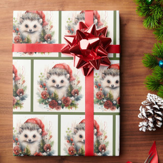 Papier Cadeau Hérisson mignon bébé boisé animal Noël animal