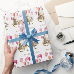 Papier Cadeau Hérisson pour le premier anniversaire avec ballons