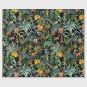 Papier Cadeau Héron bleu antique et motif de fleurs tropicales (Plat)